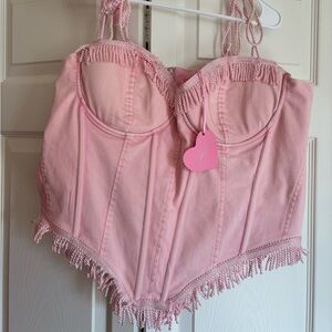 Sugar Thrillz Pink Fringe Crop Top